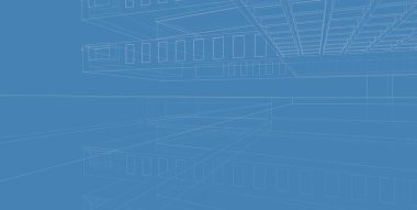 3d illüstrasyon mimarisi bina perspektif çizgileri.