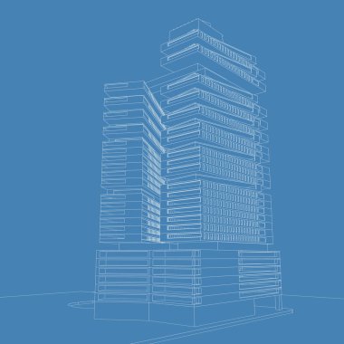 3d illüstrasyon mimarisi bina perspektif çizgileri.