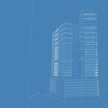 3d illüstrasyon mimarisi bina perspektif çizgileri.