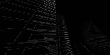 3d illüstrasyon mimarisi bina perspektif çizgileri.