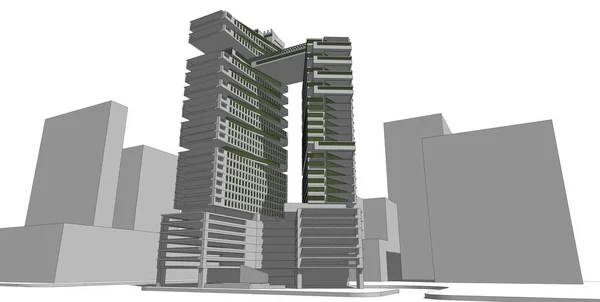 3D 일러스트 아키텍처 건물 원근선. — 스톡 사진