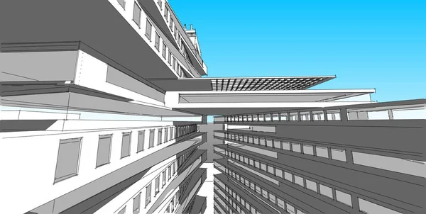 Illustrazione 3D architettura costruzione linee prospettiche . — Foto Stock