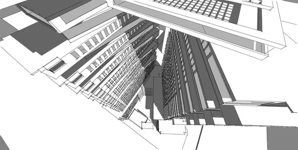 3D illusztrációarchitektúra perspektivikus vonalak. — Stock Fotó