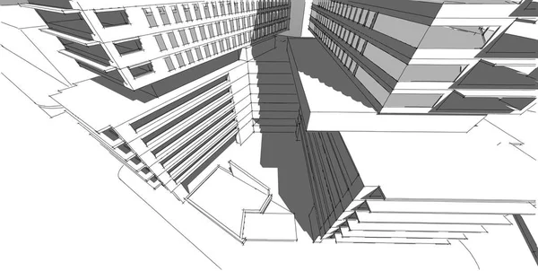 3d 插图建筑建筑透视线. — 图库照片