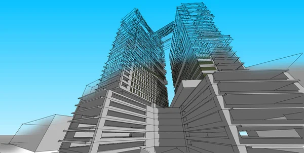 Illustrazione 3D architettura costruzione linee prospettiche . — Foto Stock