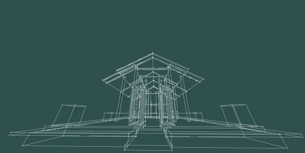 3D illustration architecture building perspective lines. — Stock Photo, Image