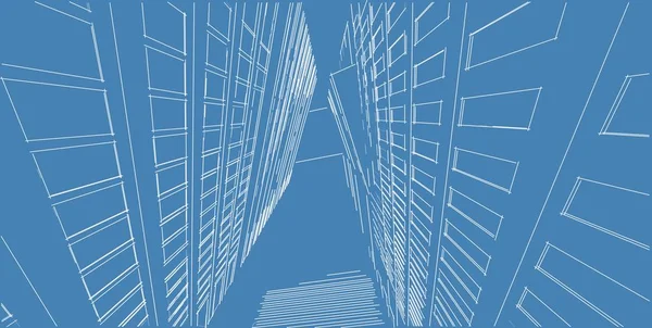 Illustration 3D architecture bâtiment perspective lignes . — Photo