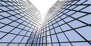 3d illüstrasyon mimarisi bina perspektif çizgileri.