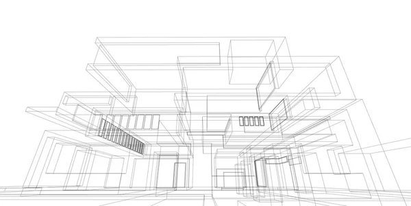 3D illustration architecture building perspective lines. — Stock Photo, Image