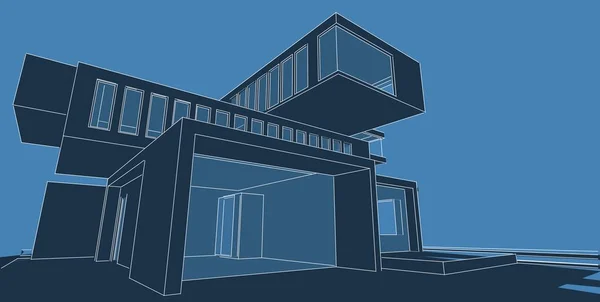 Ilustración 3D arquitectura construcción perspectiva líneas . —  Fotos de Stock