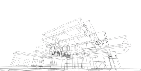 3D illustration architecture building perspective lines. — Stock Photo, Image