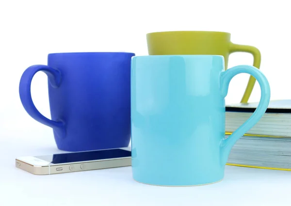 Bunte Kaffeetasse, viele bunte Kaffeebecher, machen tagsüber Kaffee — Stockfoto