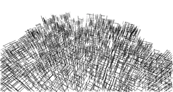 Wireframe, panorama, architectuur abstract, 3d illustratie — Stockfoto