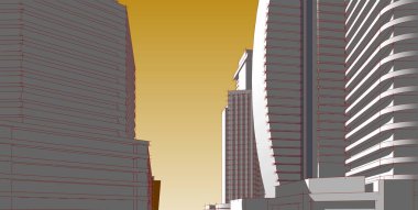 3d illüstrasyon mimarisi bina perspektif çizgileri.