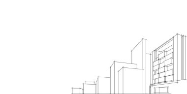 3d illüstrasyon mimarisi bina perspektif çizgileri.