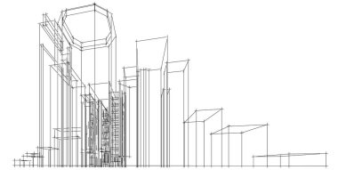3d illüstrasyon mimarisi bina perspektif çizgileri.
