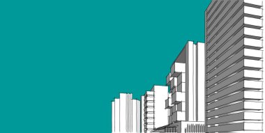 3d illüstrasyon mimarisi bina perspektif çizgileri.