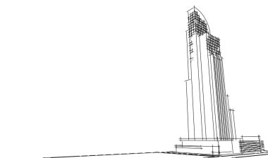 3d illüstrasyon mimarisi bina perspektif çizgileri.