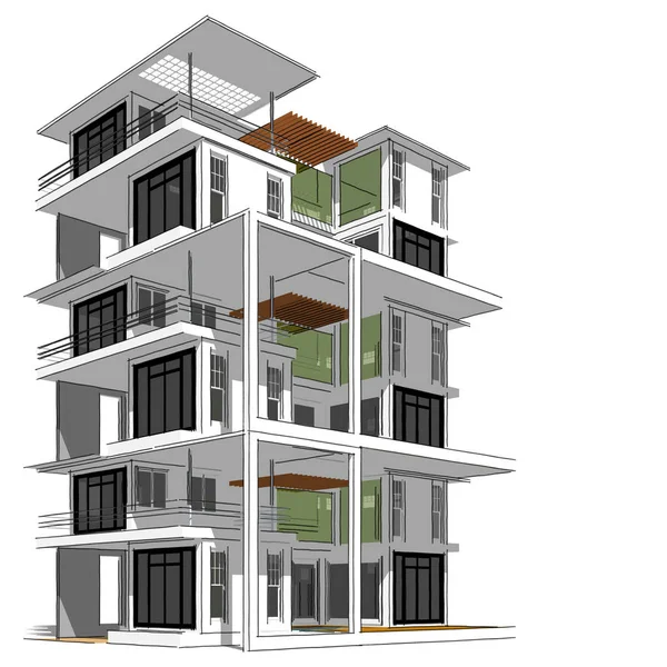 Illustrazione 3D architettura costruzione linee prospettiche . — Foto Stock