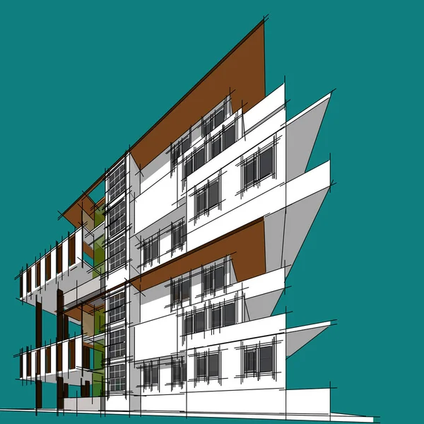 3d 插图建筑建筑透视线. — 图库照片