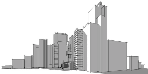 Ilustração 3D arquitetura construção perspectiva linhas . — Fotografia de Stock