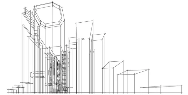 Ilustración 3D arquitectura construcción perspectiva líneas . —  Fotos de Stock