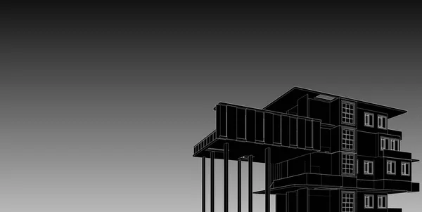 3D illustration architecture building perspective lines. — Stock Photo, Image