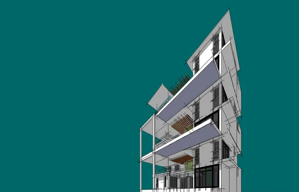 Illustrazione 3D architettura costruzione linee prospettiche . — Foto Stock
