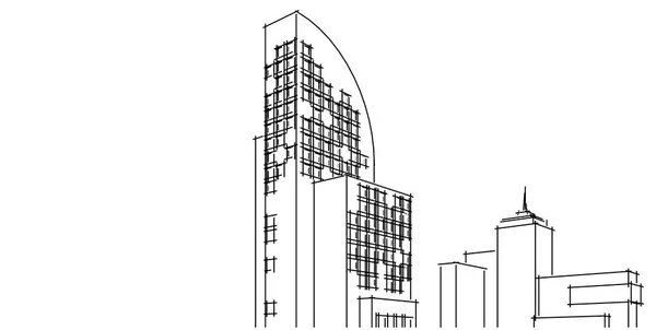 3D 일러스트 아키텍처 건물 원근선. — 스톡 사진