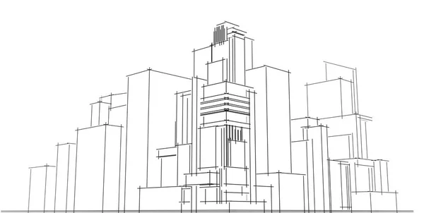 Панорама міського ескізу. Архітектура ескіз-3D ілюстрація — стокове фото