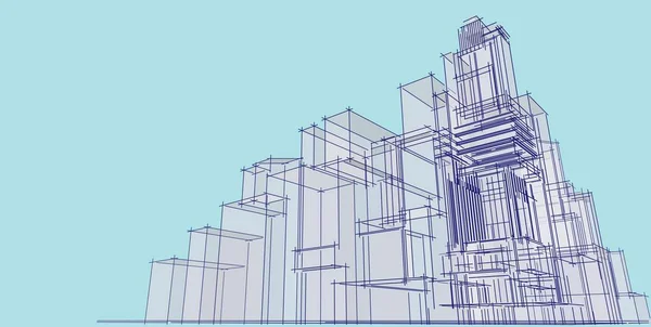 3d illüstrasyon mimarisi bina perspektif çizgileri. — Stok fotoğraf