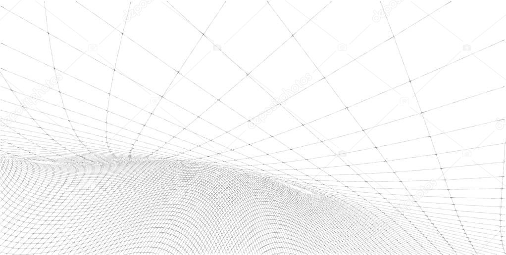 Abstract 3d wireframe terrain ,3d Illustration ,Outline curve