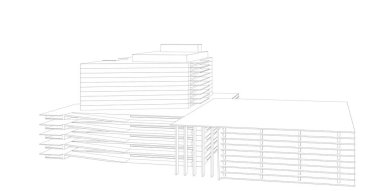 3d illüstrasyon mimarisi bina perspektif çizgileri.