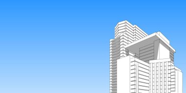 3d illüstrasyon mimarisi bina perspektif çizgileri.