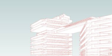 3d illüstrasyon mimarisi bina perspektif çizgileri.