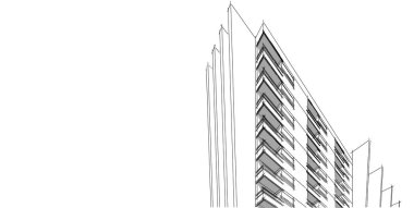 3d illüstrasyon mimarisi bina perspektif çizgileri.
