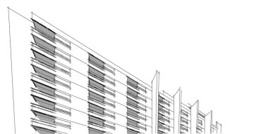 3d illüstrasyon mimarisi bina perspektif çizgileri.
