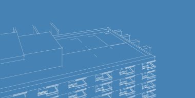 3d illüstrasyon mimarisi bina perspektif çizgileri.