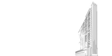 3d illüstrasyon mimarisi bina perspektif çizgileri.