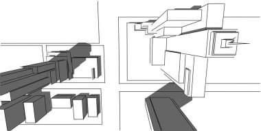 3d illüstrasyon mimarisi bina perspektif çizgileri.