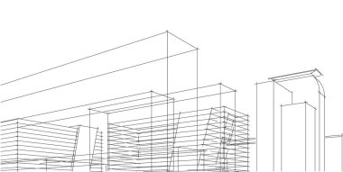 3d illüstrasyon mimarisi bina perspektif çizgileri.