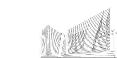 3d illüstrasyon mimarisi bina perspektif çizgileri.