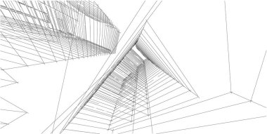 3d illüstrasyon mimarisi bina perspektif çizgileri.