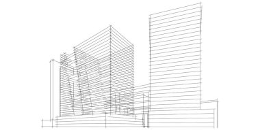 3d illüstrasyon mimarisi bina perspektif çizgileri.