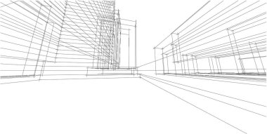 3d illüstrasyon mimarisi bina perspektif çizgileri.