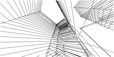 3d illüstrasyon mimarisi bina perspektif çizgileri.