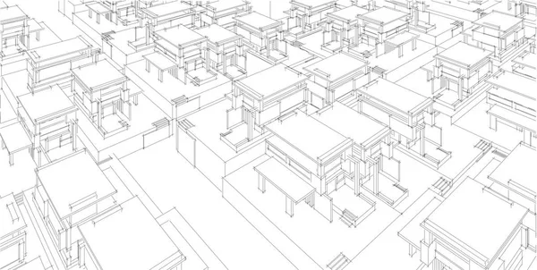 3D 일러스트 아키텍처 건물 원근선. — 스톡 사진