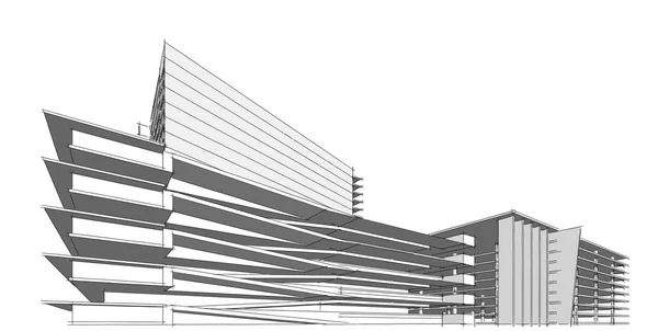 Garis perspektif bangunan arsitektur ilustrasi 3D . — Stok Foto