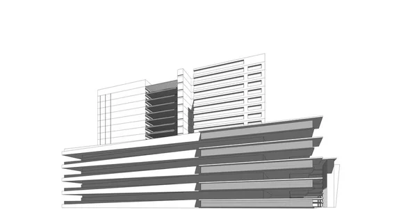 Ilustração 3D arquitetura construção perspectiva linhas . — Fotografia de Stock