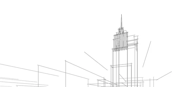 3D illustration architecture building perspective lines. — Stock Photo, Image